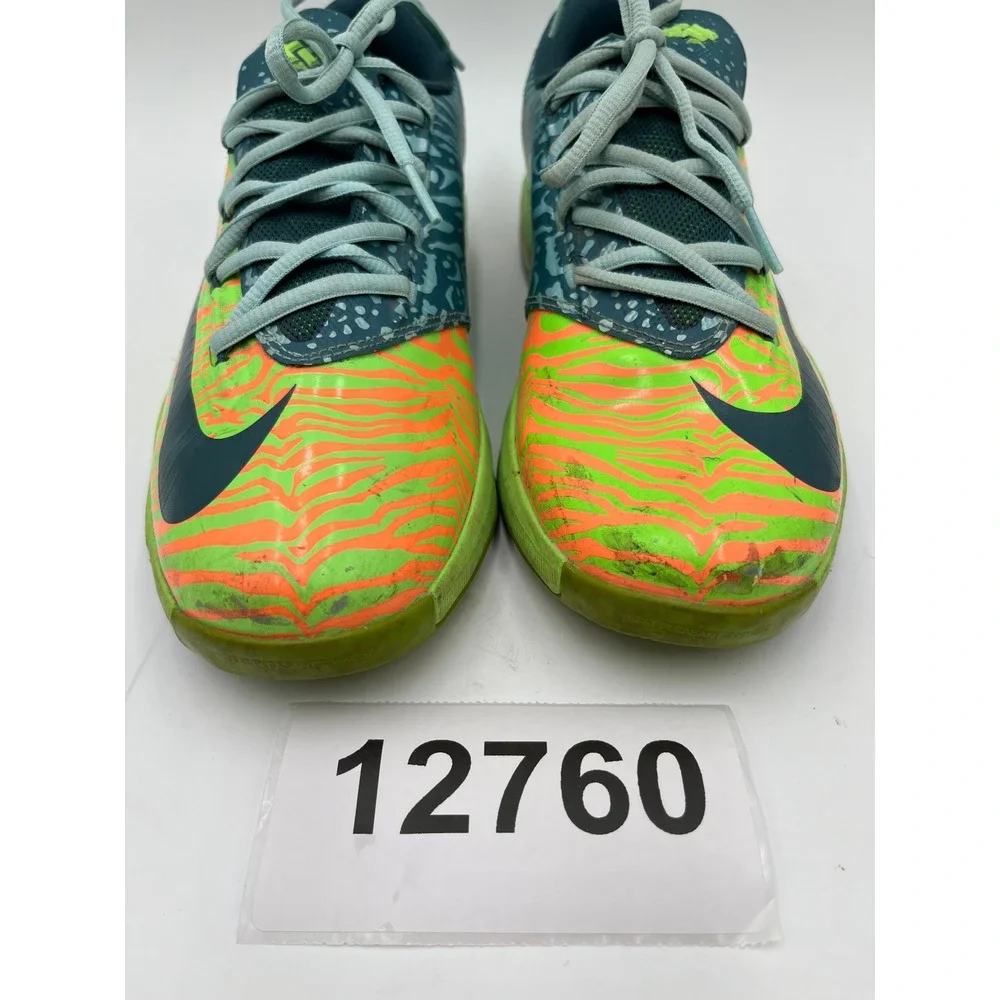 Nike KD VI 6 599477-302 Sneakers Boys 6Y Green Orange Tiger Athletic Shoes